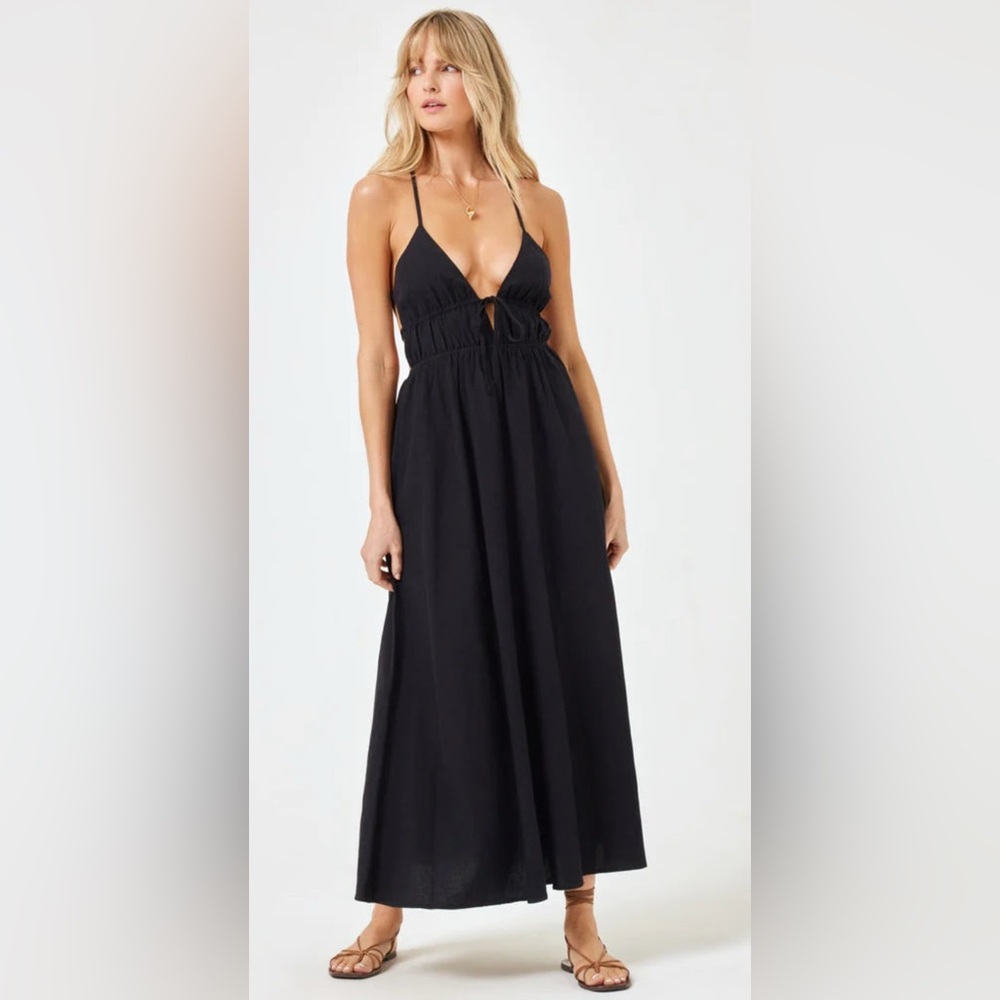 L*Space Playa Vista Linen Blend Midi Dress in Black